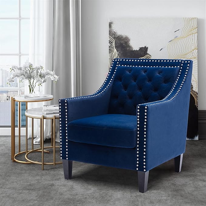 Accent Armchair Living Room Chair with Nailheads and Solid Wood Legs