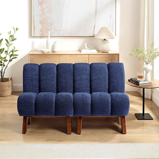 Art Leon Modern Accent Chairs Sherpa Fabric Modular Single Sofa Chairs Armless Chairs with Wooden Legs for Living Room Bedroom Set of 2 Blue