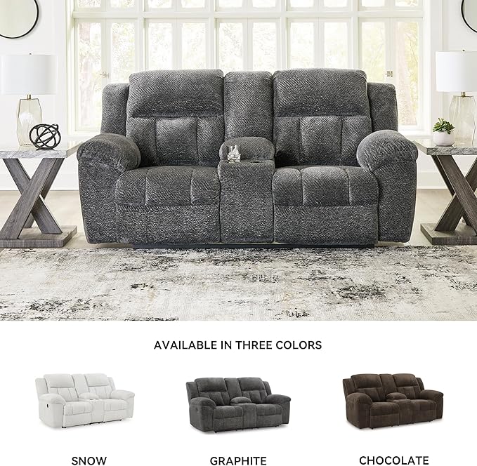 Signature Design by Ashley Frohn Contemporary Manual Reclining Loveseat with Console with Console Storage and Cup Holders Gray
