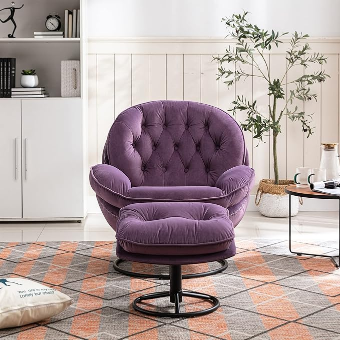 Accent Chair TV Chair Living Room Chair with Ottoman Purple LY757