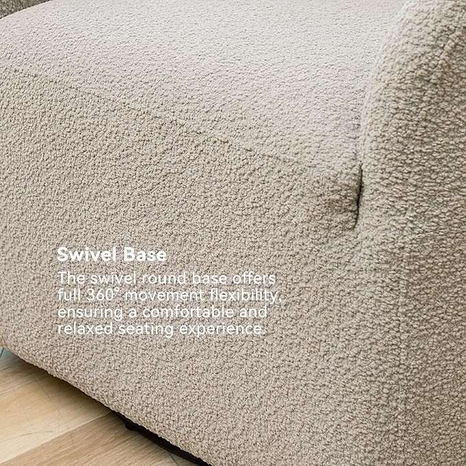 KINWELL 32 Wide Modern Boucle Swivel Barrel Chairs Set of 2 No Assembly Round Upholstered Swivel Accent Armchairs for Living Room Bedroom (Oatmeal)