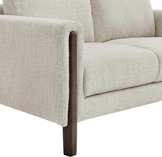 Modway Hawken 54 Inch Boucle Loveseat in Parchment Espresso with Wood Legs – Mid-Century Modern Small Space 2-Seater Sofa for Living Room Bedroom or Office Lounge