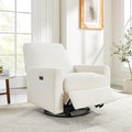 VANOMi Power Swivel Glider Recliner Chair Electric Nursery Rocker Recliner Chair USB &amp Type-C Charger Boucle White