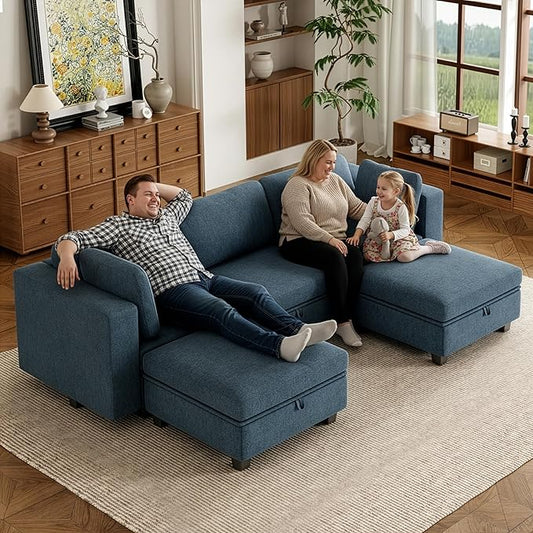 Modular Sectional Sofa Oversized U Shaped Sectional Couch with Storage Ottoman Modular Couch with Large Deep Seat Comfy Convertible Sectional Couches for Living Room and Apartment Navy Blue