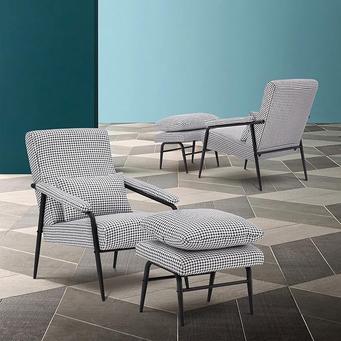 MCombo Modern Accent Chair with Ottoman Soft Fabric Club Armchair Upholstered Leisure Chair for Small Space Living Room &amp Bedroom 4123 (2)