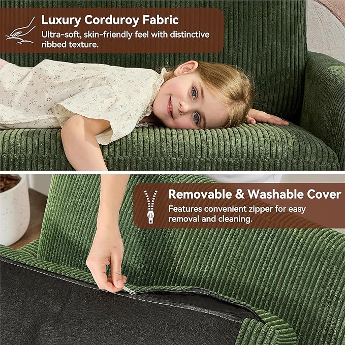 Vipbear 68 Loveseat Sofa - Green Comfy Corduroy with Spring Cushion Solid Wood Frame Modern Deep Seat Bedroom &amp Living Room Office Small Couch