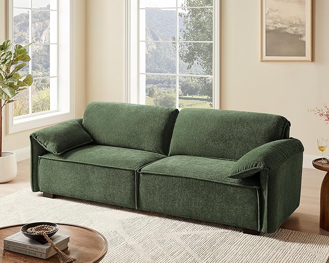 VANOMi 92.9 Sofa Couch for Living Room Modern Comfy 3-Seater Cloud Sofas Chenille Small Couches for Small Spaces Upholstered Deep Seat Couch for Bedroom Apartment (Green)