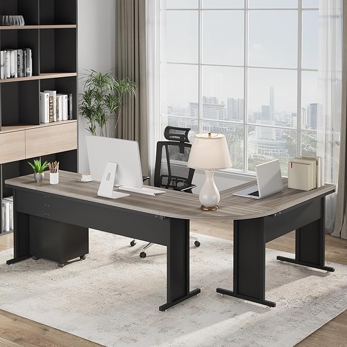 Tribesigns 83 L-Shaped Executive Desk Reversible Modern Office Desk with Drawers &amp Rolling File Cabinet Large Corner Computer Desk Business Workstation for Home Office (Gray)