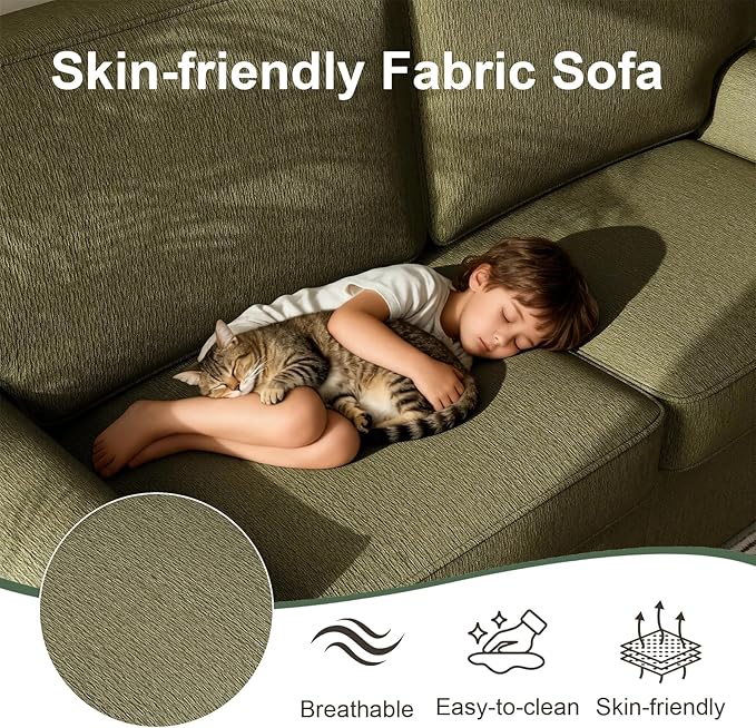 69.6 Modern Loveseat Sofa with Chenille Fabric - Deep Seat 2-Seater Couch Spring Cushion &amp Sturdy Metal Frame Cozy Small Sofa for Living Room Bedroom Office Apartment (Green) | Loveseat Sofa