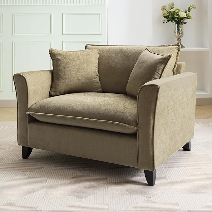 46.30 Oversized Armchair Chenille Fabric Comfy Chair and a Half Single Sofa with Pillow for Living Room Bedroom Office Apartment Green