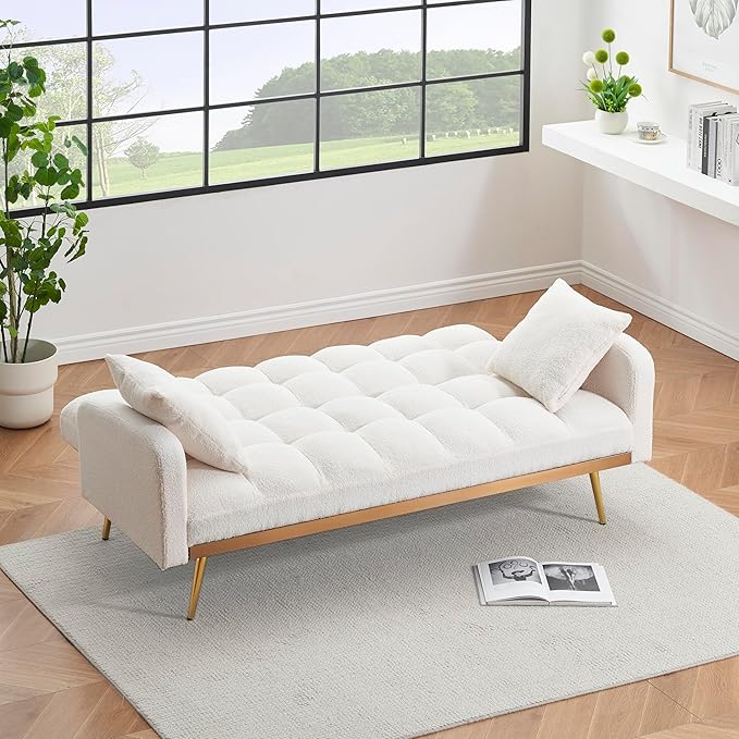 69 Convertible Sofa Bed with Two Throw Pillows Suitable for Living Room Bedrooms Offices Beige