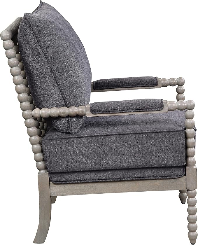 OSP Home Furnishings Abbott Spindle Accent Chair with Padded Spring Seat and Brushed Grey Base Charcoal Fabric