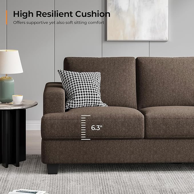 89 Inch Sofa with Extra Deep Seats Oversize 3 Seater Sofa for Living RoomModern Couch and Sofa Comfy Armrests and Seats and Backrests Easy Installation Brown