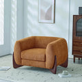 Christopher Knight Home Holly Modern Boucle Fabric Upholstered Club Chair for Living Room Home Office Apartment Relaxing Chair with Removable Cushion and Birch Wood Legs Caramel Brown + Walnut