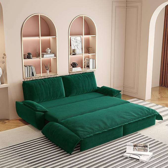 Cilee 73.2 Folding Sofa Bed 3-in-1 Convertible Loveseat Sleeper Sofa Pull Out Futon Sofa Bed Comfy Floor Couch with Storage Pocket &amp 2 Pillows Love Seats Furniture for Living Room Velvet Gr