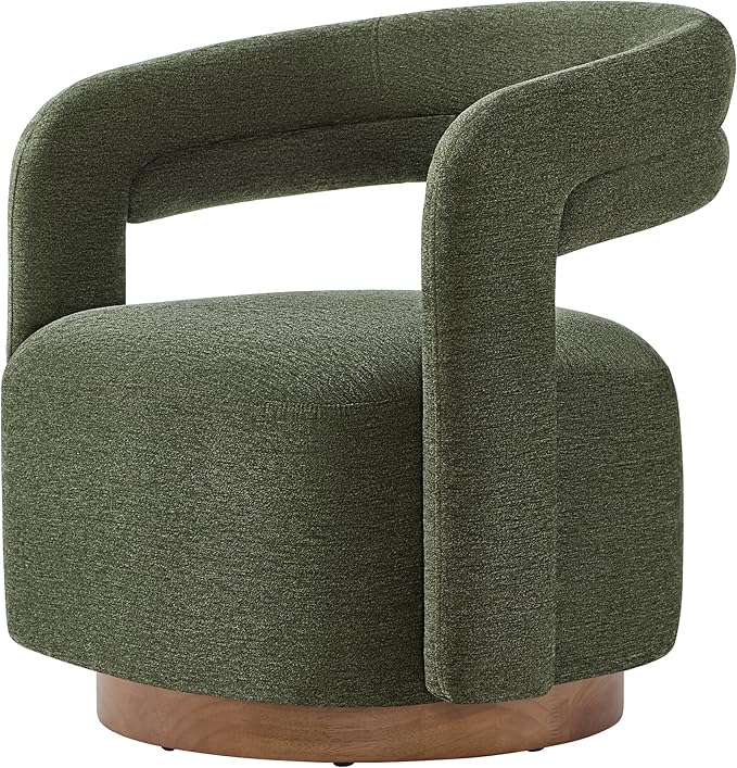 Swivel Accent Chair Upholstered Barrel Chair with Open Back Design Modern Arm Chair with Wooden Base for Living Room Bedroom Reading Waitingroom Green