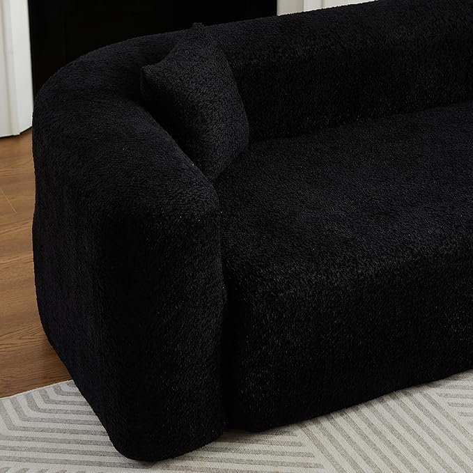 KEIKI 109.4 Curved Sectional Sofa Chenille Cloud Couch with 2 Pillows L-Shape Boneless Right Facing Sofa for Living Room Guest Bedroom Black