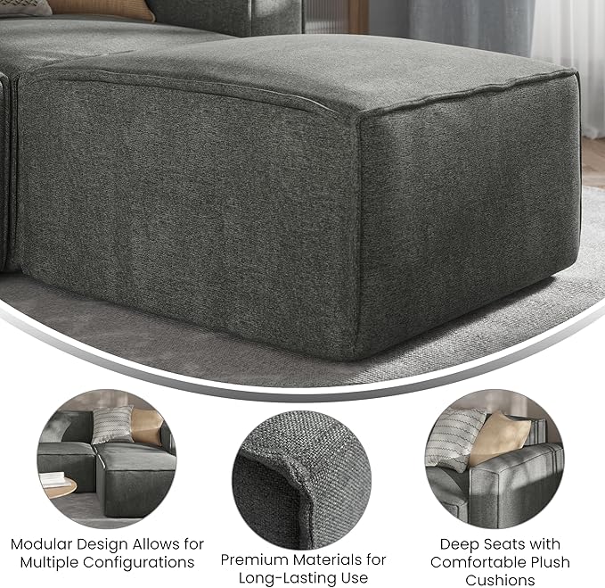 Flash Furniture Bridgetown Fabric Ottoman Module for Sectional Sofa Customizable Modular Couch Ottoman Dark Gray