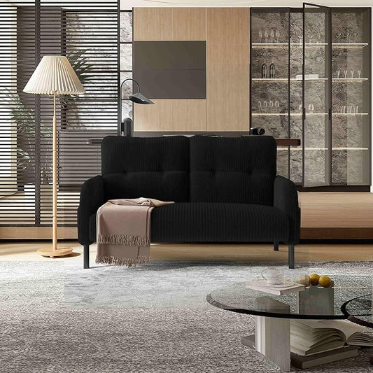 Loveseat Sofa 47” Small Sofa Couch for Living Room Comfy Corduroy Fabric Love Seat for Bedroom with Throw PillowRemovable Cushion CoverCouches for Small SpaceApartmentDorm (Black) | suitable for