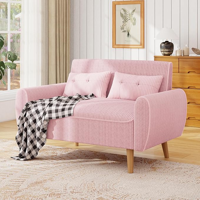 JAMFLY Pink Loveseat Sofa 47.2'' Modern Small Space Sofa Set High Density Sponge Linen Wood 350 lbs Capacity