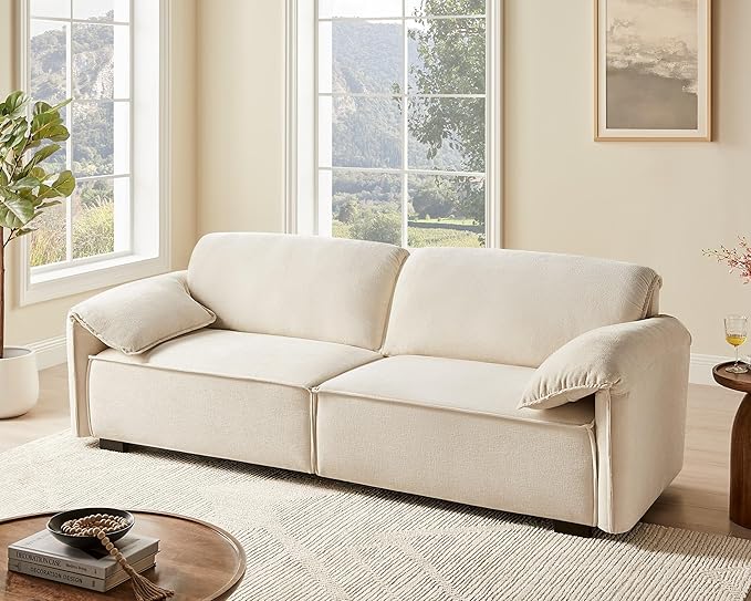 VANOMi 94.5 Sofa Couch for Living Room Modern Comfy 3-Seater Sofas Chenille Small Couches for Small Spaces Upholstered Deep Seat Couch for Bedroom Apartment (Beige)