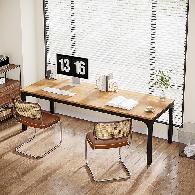 Tribesigns 2-Person Home Office Desk 78.7 Extra Long Computer Desk Double Workstation for Home Office Work Desk for Two People (Light Walnut)