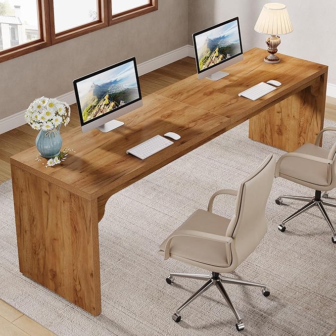 Tribesigns 78.7 Inches Long Computer Desk Wooden Extra Long Desk 2 Person Large Writing Table for Home Office Brown
