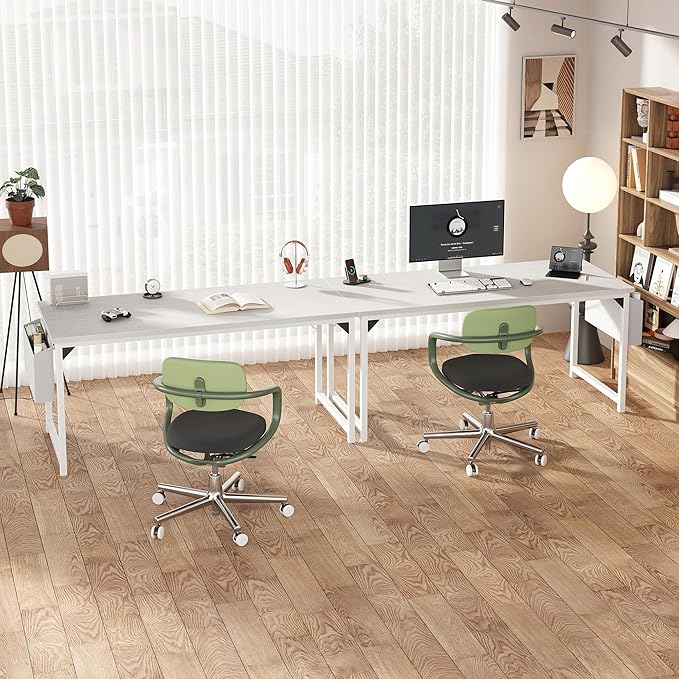 OLIXIS Computer Desk 63 Inch Home Office Desks for Small Spaces Gaming Writing Study Work Table with Storage Bag and Headphone Hook for Bedroom White