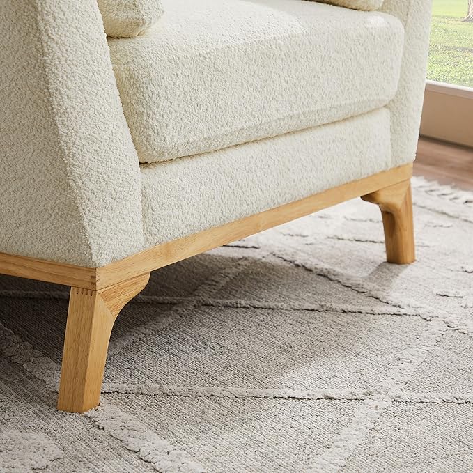 VANOMi Large-Sized Accent Chair Thick Cushion Bedroom Reading Chair Comfortable Living Room Single Sofa Boucle Milky White