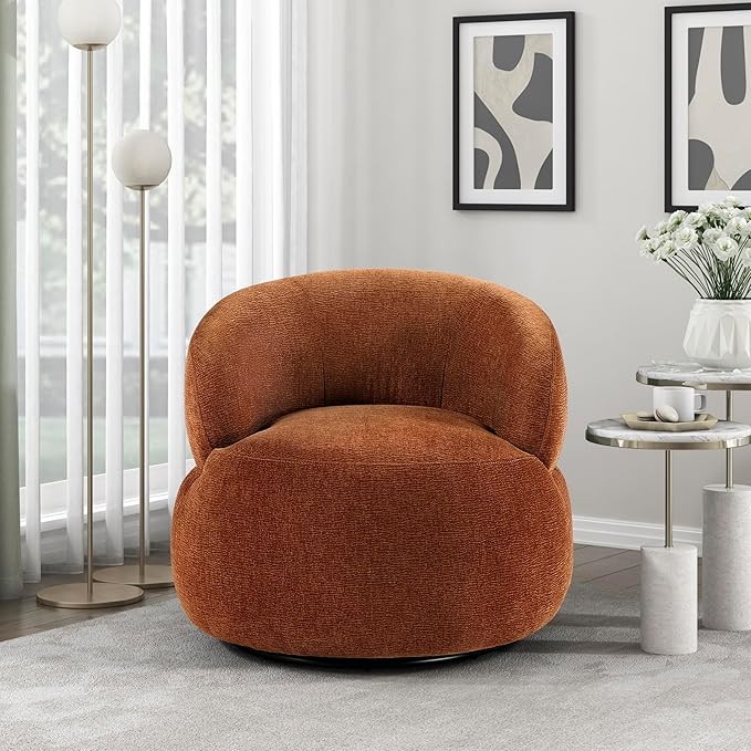 Lexicon Modern Barrel Swivel Accent Chair - Upholstered Soft Chenille Fabric with Metal Base 360 Degree Round Swivel Accent Chair for Living Room Bedroom Office No Assembly Required Rusty Orange