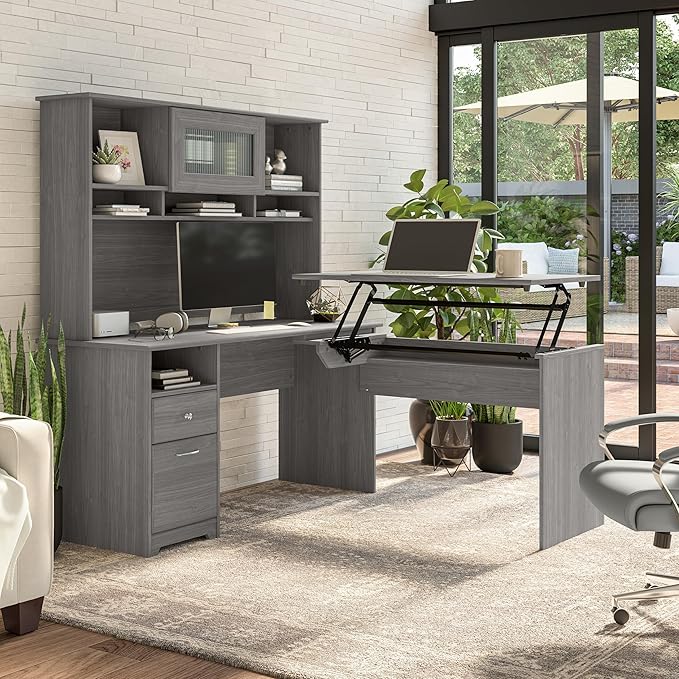 Bush Home Cabot 60W Computer Desk with Drawers in Modern Gray Workstation and File Storage Desktop with Organization Solutions for Home Office