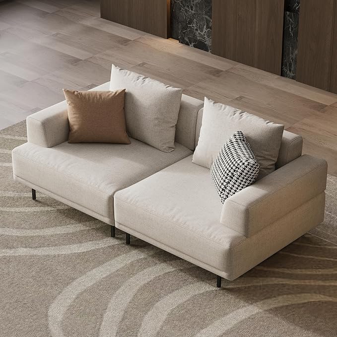 Cream Fabric Sectional Sofa – Contemporary Upholstered Couch with Metal Legs for Living Room (66.1inch-2Seats)