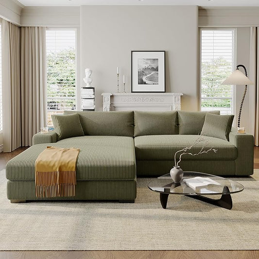 Mirod Large Sectional Sofa with Thick Cushions and Built-in Cup Holders &amp Charging Ports (Green@43)
