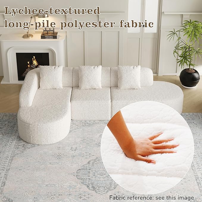 111.8' Curved Sectional Cloud Sofa Modern L Shaped Couch with Chaise &amp Pillows Comfy Upholstered Deep Seat Compression Boneless Sofa for Living Room Office No Assembly Required Left Facing Wh