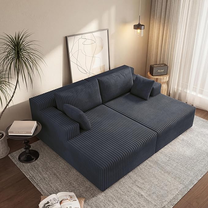 71-Inch Fluffy Corduroy Boneless Sleeper Daybed Loveseat Double Recliner Chaise Lounge Sofa Couches Floor Cloud Sofa Chaise W/4 Pillows for Home Apartment Living Room