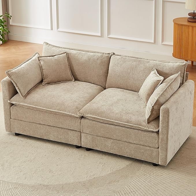 Modular Sectional Sofa 77 Inch Rectangle Shaped Couch Set with Armrests 2-Seater Comfy Cloud Couches for Living Room Apartment Coffee