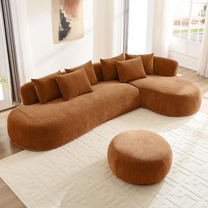 kevinplus 134.63'' Large Sectional Curved Sofa Couch with Chaise Lounge &amp Ottoman for Living Room Oversize L-Shape Modern Sectional Sofa Couch Wood Structure &amp Easy Assembly (Right-Facing O