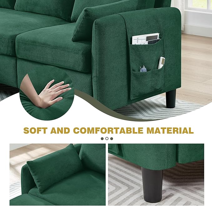 2 Piece Sofa Set Modern 3 Seater Sofa and Loveseat Sets Convertible Sectional Couch with Reversible Chaise L Shaped Couch Sets for Living Room ApartmentGreen