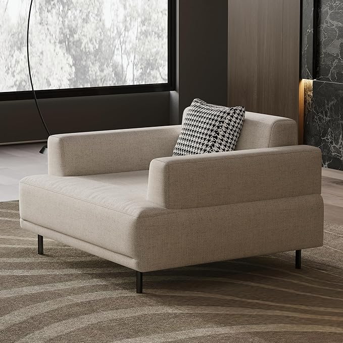 Cream Fabric Sectional Sofa – Contemporary Upholstered Couch with Metal Legs for Living Room (41.3inch-Armchair)