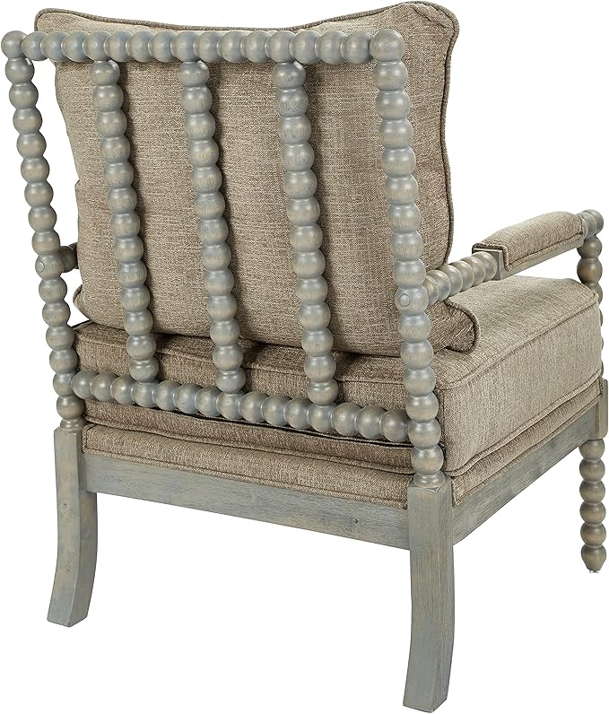 OSP Home Furnishings Abbott Spindle Accent Chair with Padded Spring Seat and Brushed Grey Base Dolphin Beige Fabric
