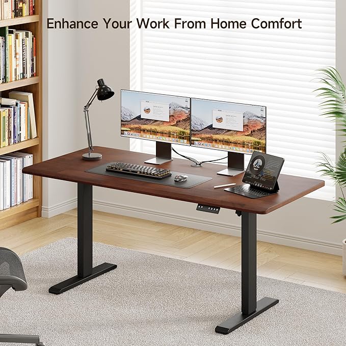 Onbrill Standing Desk 47x23.6 Inches Whole-Piece Board Rectangle Stand Up Desk with Solid Wood Desktop and Memory Controller Adjustable Height from 28-46 Inches for Home &amp Office Black Walnut