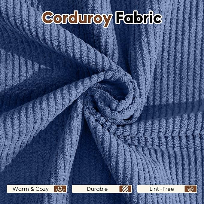 Convertible Sleeper Sofa Bed with Fixed-Shape Frame Floor Sofa Lounge Couch with Cylindrical Pillow Corduroy Folding Mattress Couch for Living Room Bedroom Navy Blue