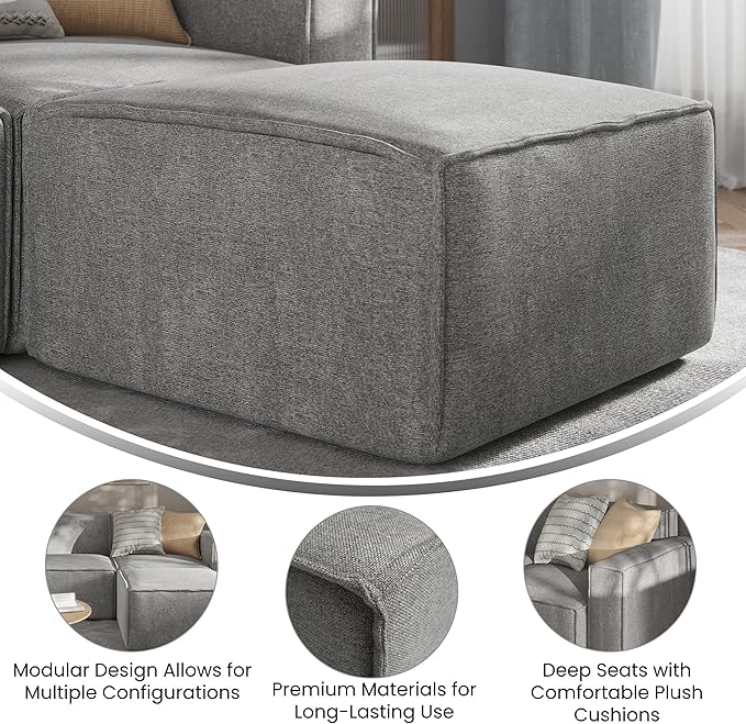 Flash Furniture Bridgetown Fabric Ottoman Module for Sectional Sofa Customizable Modular Couch Ottoman Gray