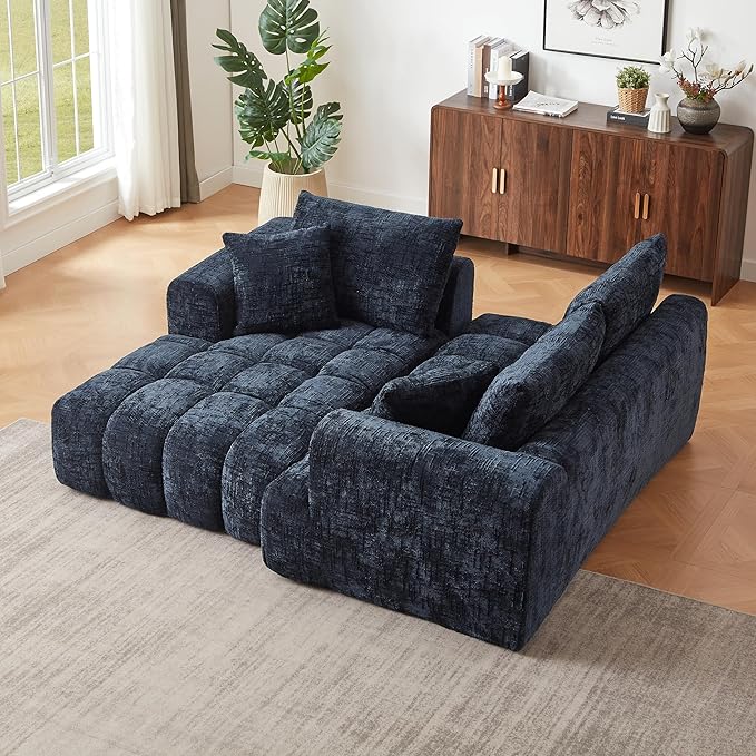 108 Inch Oversized Cloud Modular Sectional Sofa with Left Facing Chaise L Shaped Floor Lounge Couch Comfy Tufted Chenille Boneless Sofa with Deep SeatNo Assembly Required for Living Room Office