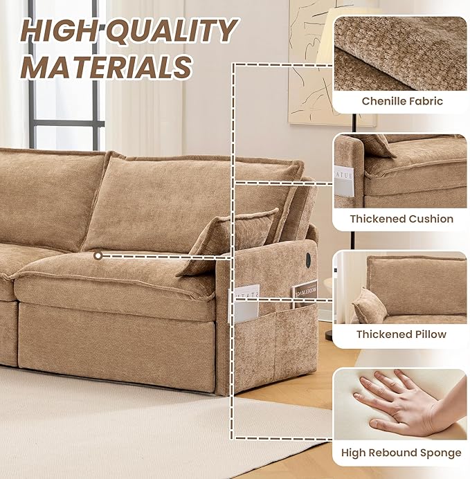 King Size Pull Out Couch3-in-1 Corduroy Sleeper Sofa Couch with Pull Out sofa bedUSB &amp Side StorageConvertible Loveseat Sleeper couch for Living Room Bedroom pet-friendly (Khaki 73.6'')