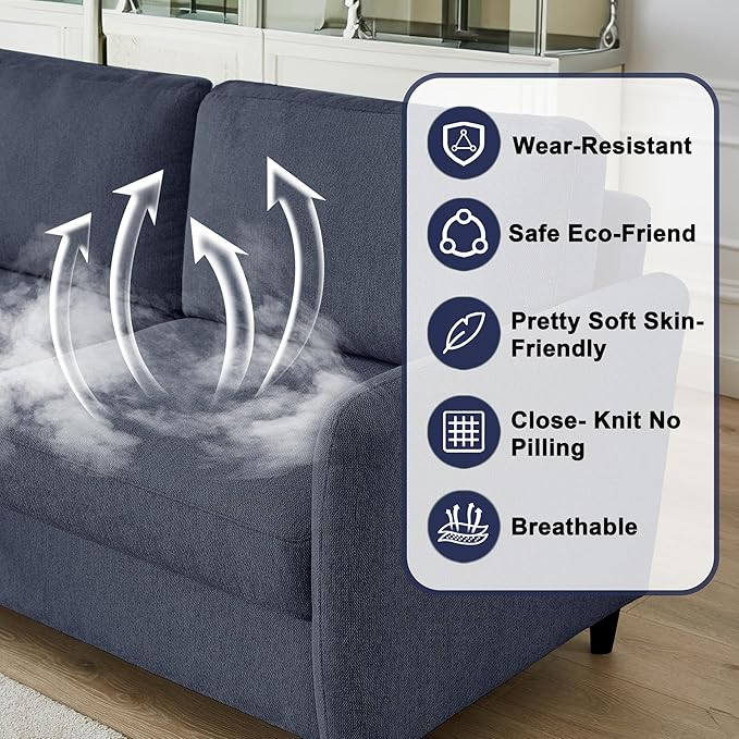 Loveseat Sofa Couch with Storage Small Couches for Small Spaces Comfy Love Seats for Living Room 2 Seater Sofa for Bedroom (Dark Blue 2-Seat)