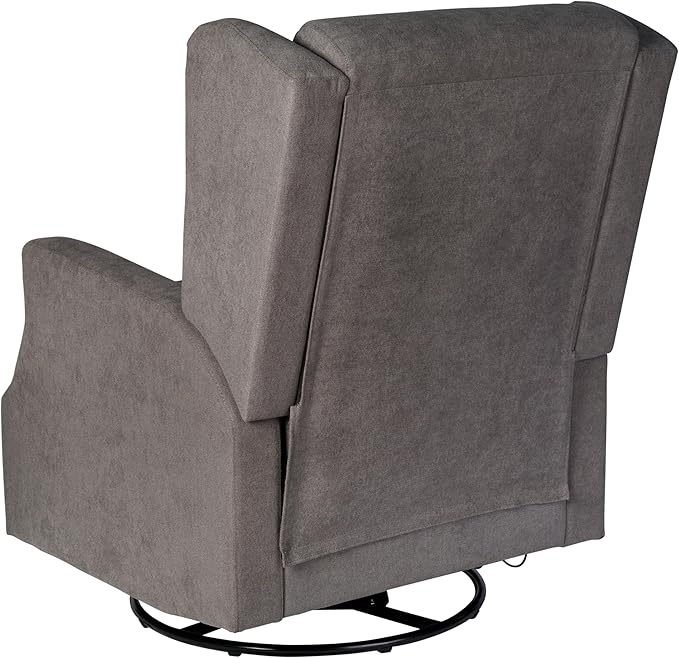 Flash Furniture Omma Swivel Glider Rocking Recliner Manual Wingback Recliner with 360 Degree Swivel for Living Room Bedroom or Nursery Upholstered Dark Gray
