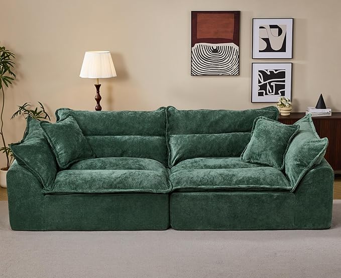 Hobestluk 104 Sectional Sofa Couches 3 Seater Modular Sofa Boneless Couch Cloud Couch with Removable Cushion Modular Sectional Couches for Living Room(Green)