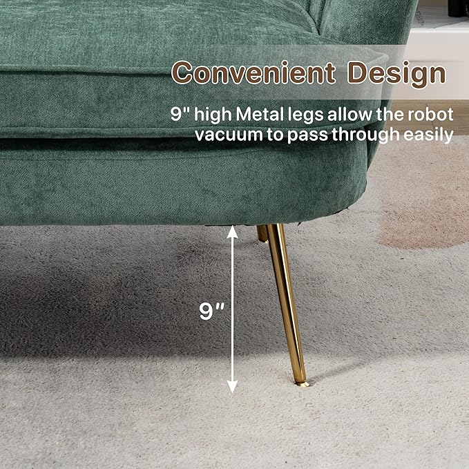 Mlmh &amp Kngwa 59 Small Chenille Loveseat Sofa 2 Seater Couch Settee with Gold Metal Legs Comfy Upholstered Floral Mini Sofa for Bedroom Living Room Apartment Green