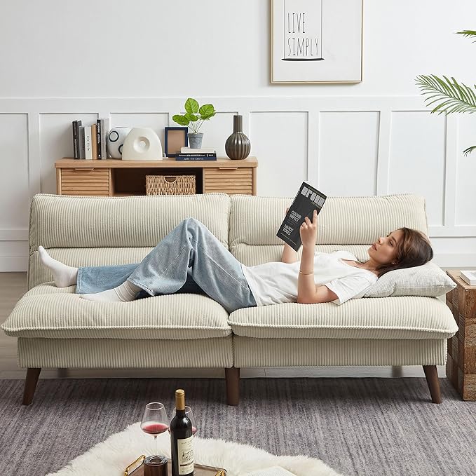 Convertible Futon Sofa Bed 72 Loveseat Couch with 3-Level Adjustble Backrest Modern Futon Loveseat Sofa for Living Room Apartment Beige